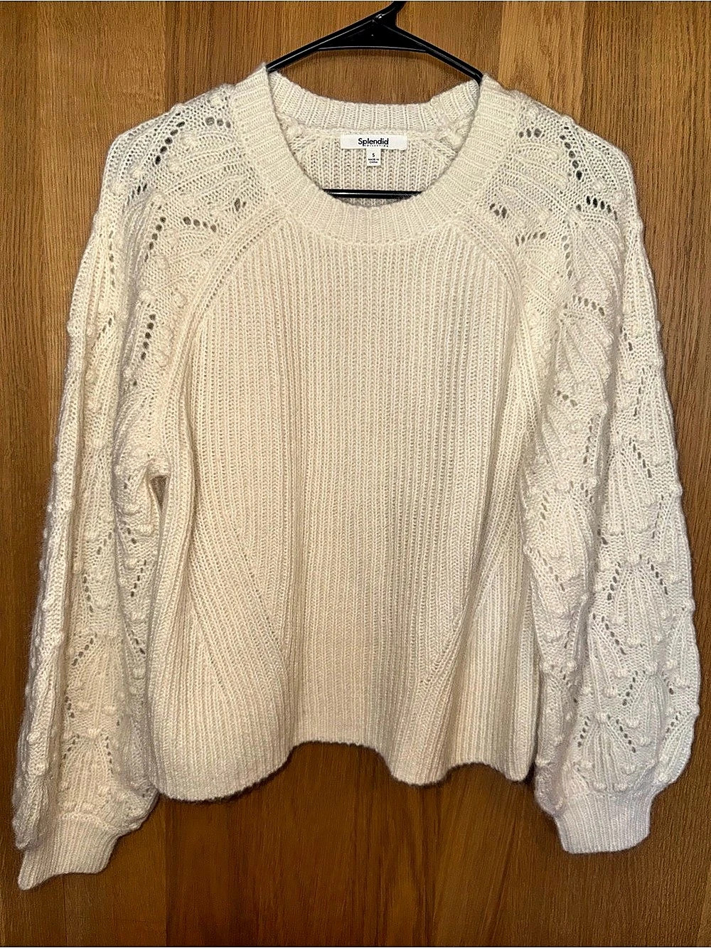 Splendid Leonie Cotton Blend Bobble Sweater White Small